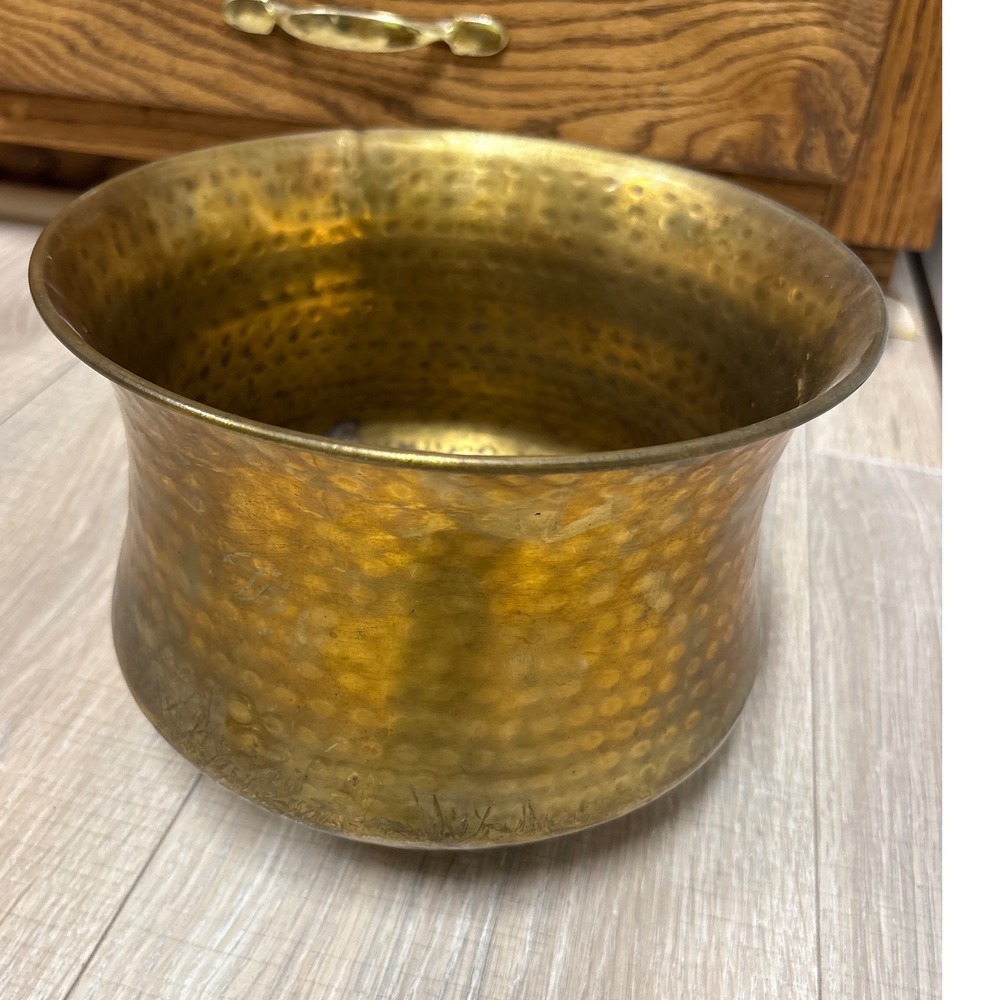 Vintage Hammered Brass Pot Planter Bowl Decorative Centerpiece - Picture 2 of 5